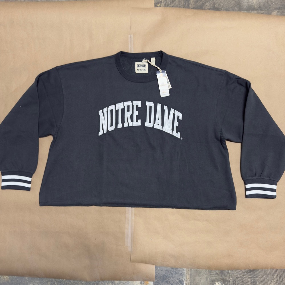 Tailgate Notre Dame Fighting Irish Cropped Sweatshirt Navy Blue XL NWT